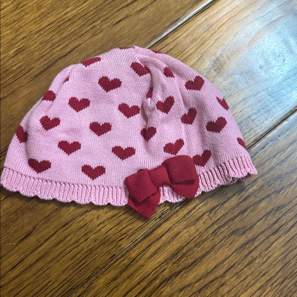 Janie and Jack Pink Beanie with Red Hearts